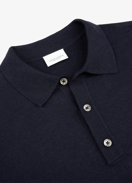 Profuomo Regular fit polo in linnenblend - detail 4 blauw