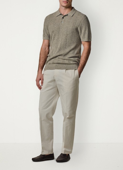 Profuomo Regular fit polo in linnenblend - voorkant 6 donkerbeige