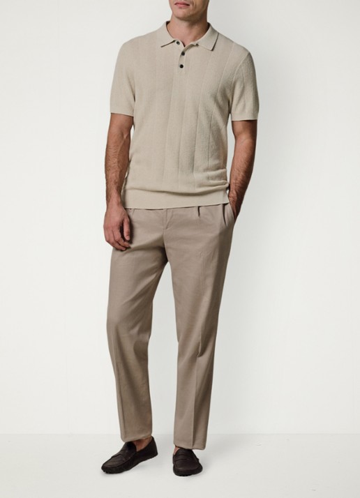 Profuomo Regular fit polo in linnenblend - voorkant 6 beige