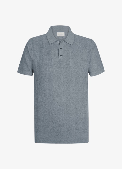 Profuomo Regular fit polo in linnenblend - voorkant 2 blauw