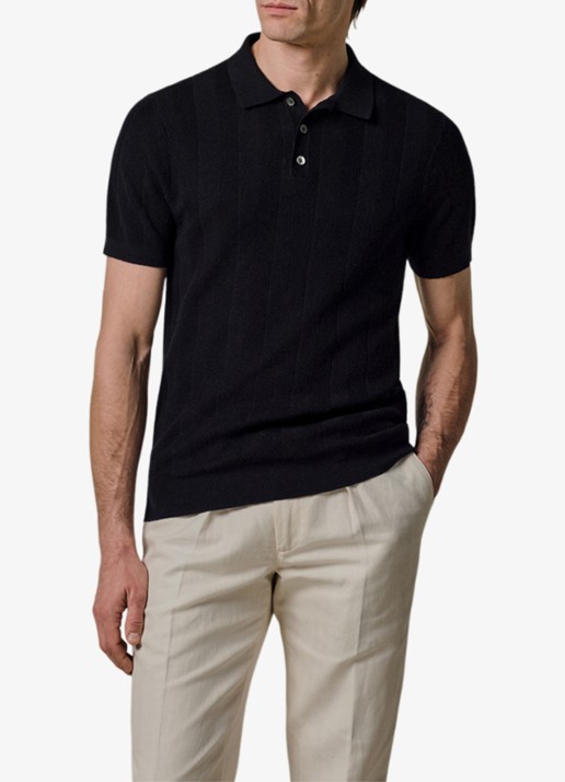 Profuomo Regular fit polo in linnenblend - detail 4 donkerblauw