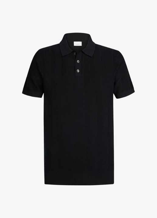 Profuomo Regular fit polo in linnenblend - voorkant donkerblauw