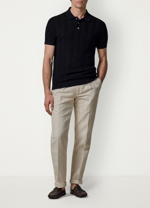 Profuomo Regular fit polo in linnenblend - voorkant 2 donkerblauw
