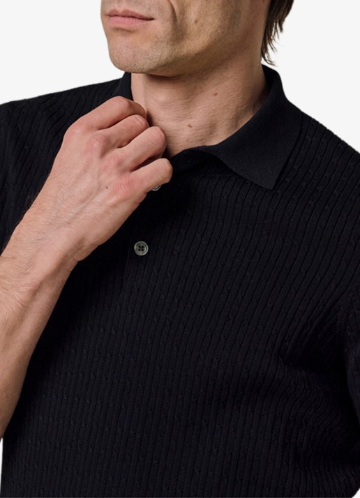Profuomo Regular fit polo in zijdeblend - detail 5 donkerblauw