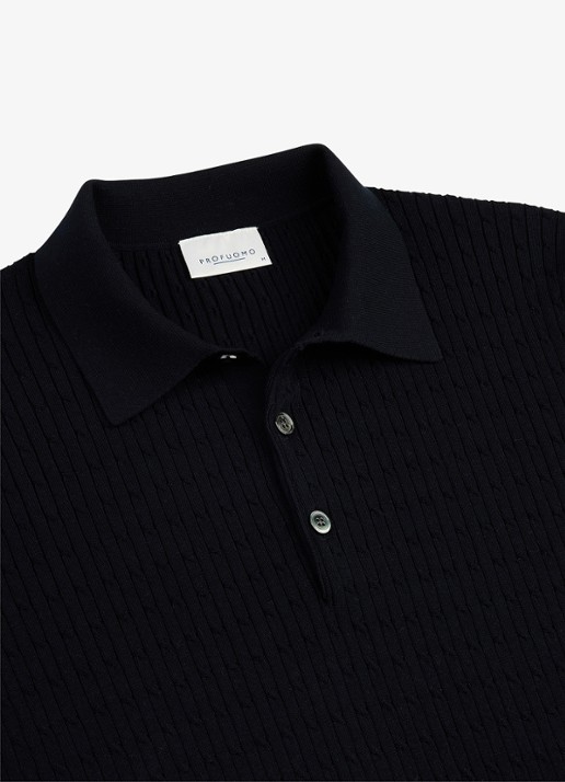 Profuomo Regular fit polo in zijdeblend - detail 6 donkerblauw