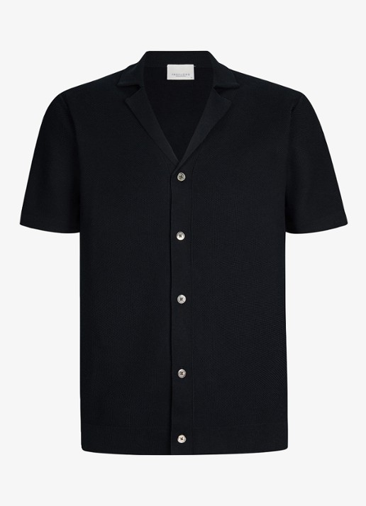 Profuomo Regular fit polo met structuur - voorkant 2 donkerblauw