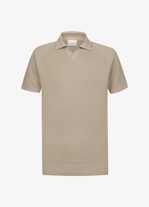 Profuomo Regular fit polo met structuur - voorkant 5 beige