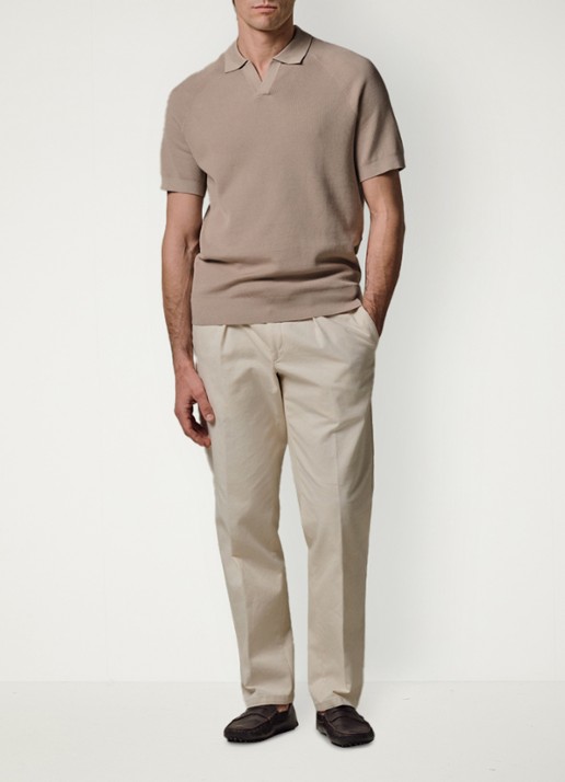 Profuomo Regular fit polo met structuur - voorkant 6 beige