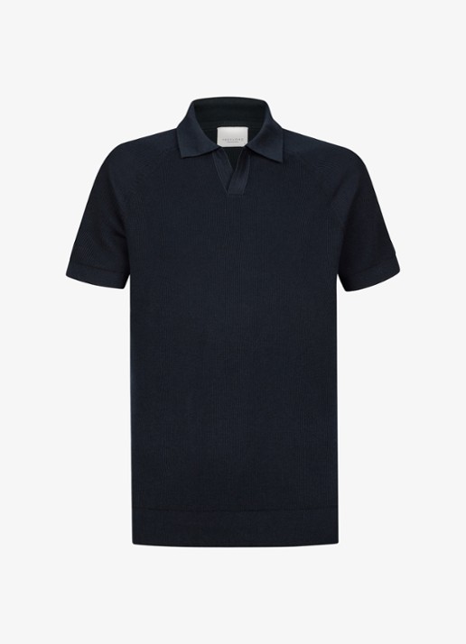 Profuomo Regular fit polo met structuur - voorkant donkerblauw