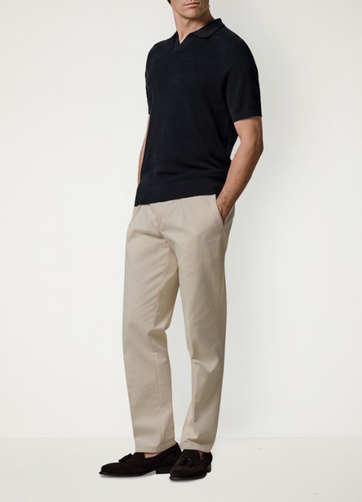 Profuomo Regular fit polo met structuur - voorkant 2 donkerblauw