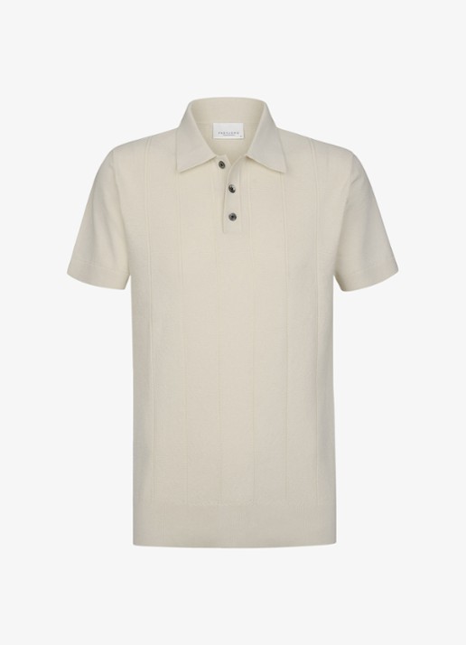 Profuomo Regular fit polo met structuur - voorkant 5 gebroken wit