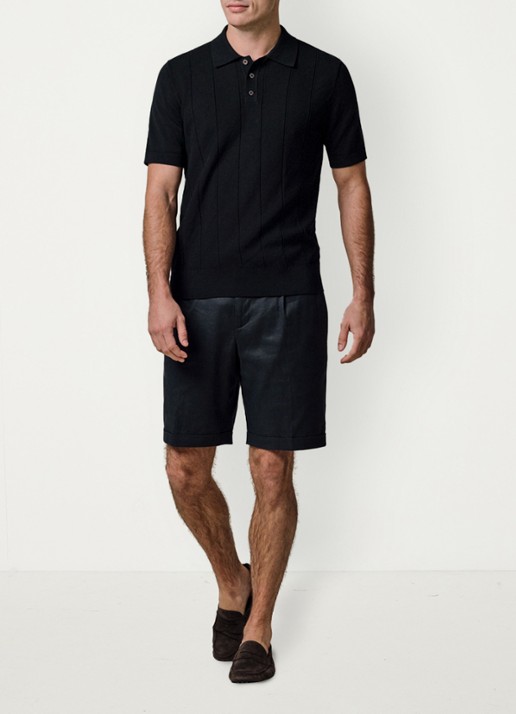 Profuomo Regular fit polo met structuur - voorkant 2 donkerblauw