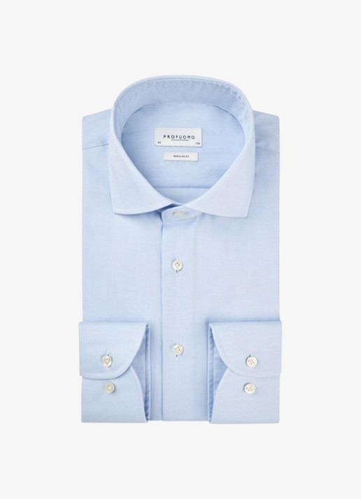 Profuomo Regular fit strijkvrij overhemd met cut away kraag - voorkant lichtblauw