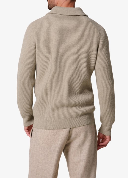 Profuomo Ribgebreide trui van wol met halve rits - achterkant 6 beige