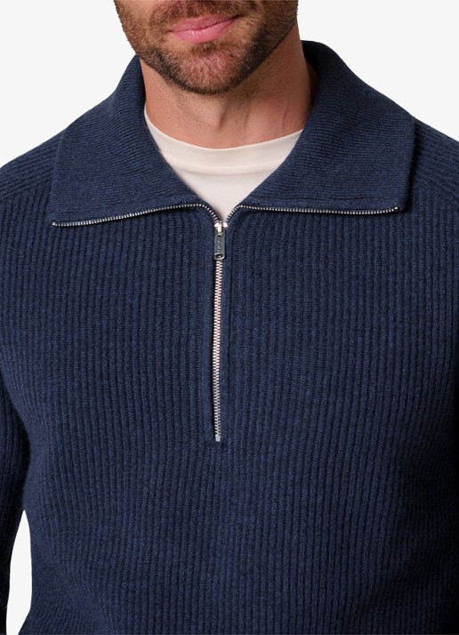 Profuomo Ribgebreide trui van wol met halve rits - detail 3 beige