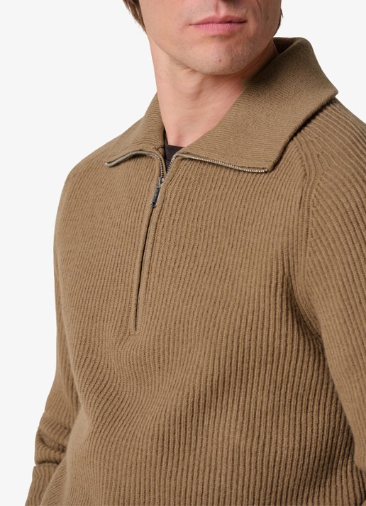 Profuomo Ribgebreide trui van wol met halve rits - detail 5 cognac