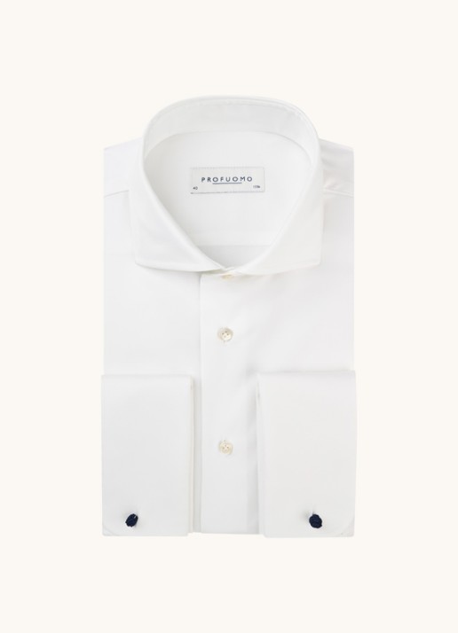 Profuomo Royal Twill No 7 slim fit overhemd met dubbele manchet - voorkant 6 wit