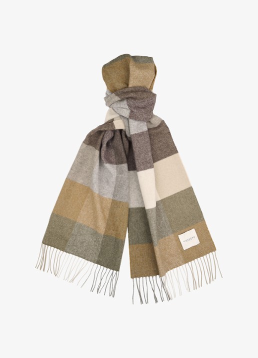 Profuomo Sjaal van lamswol met ruitdessin - voorkant 3 camel