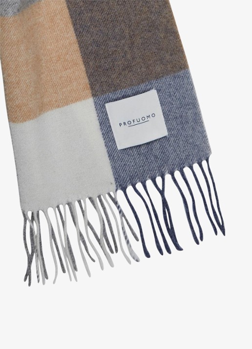 Profuomo Sjaal van lamswol met ruitdessin - detail 2 blauw