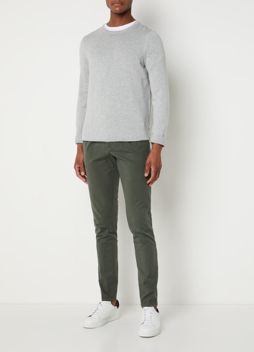 Profuomo Skinny fit chino  met steekzakken - voorkant 2 bronsgroen