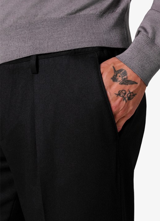 Profuomo Slim fit chino in wolblend - detail 3 zwart