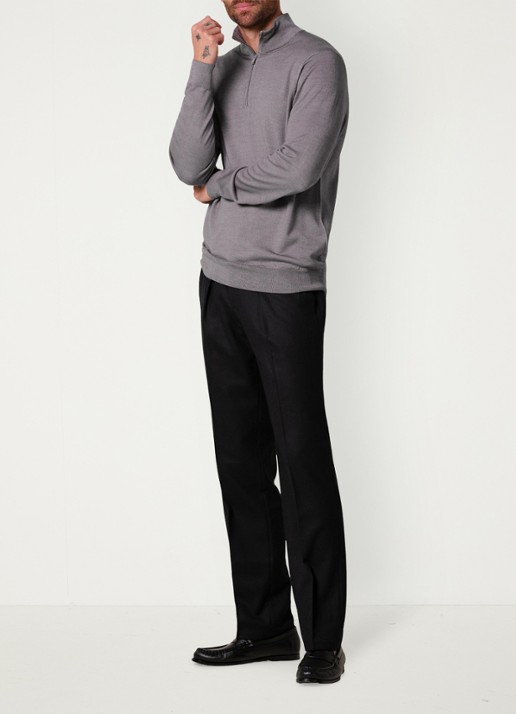 Profuomo Slim fit chino in wolblend - voorkant 5 zwart