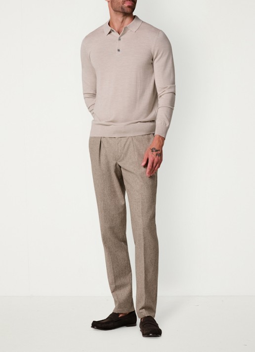 Profuomo Slim fit chino in wolblend - voorkant 2 beige
