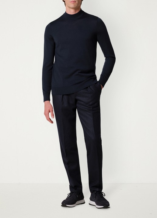 Profuomo Slim fit chino in wolblend - voorkant 2 donkerblauw