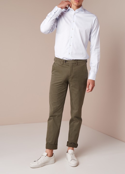 Profuomo Slim fit chino van katoen met garment dye - voorkant 3 legergroen
