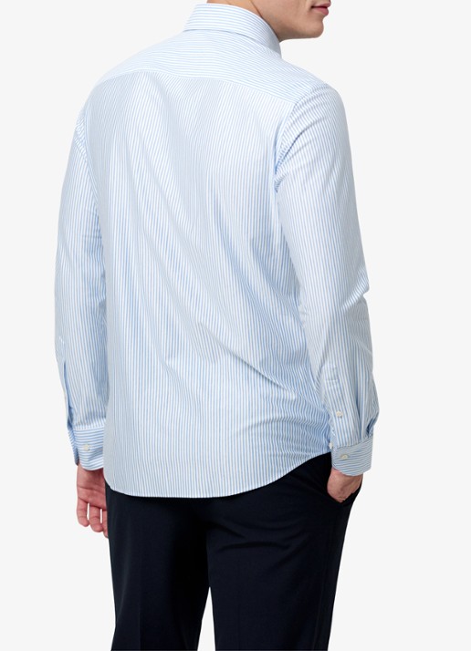 Profuomo Slim fit Japanese knitted shirt met streepprint - achterkant 6 lichtblauw