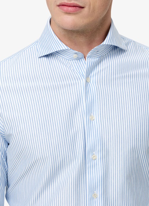 Profuomo Slim fit Japanese knitted shirt met streepprint - detail 2 lichtblauw