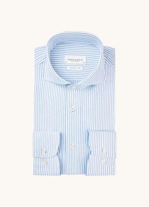 Profuomo Slim fit Japanese knitted shirt met streepprint - voorkant 4 lichtblauw