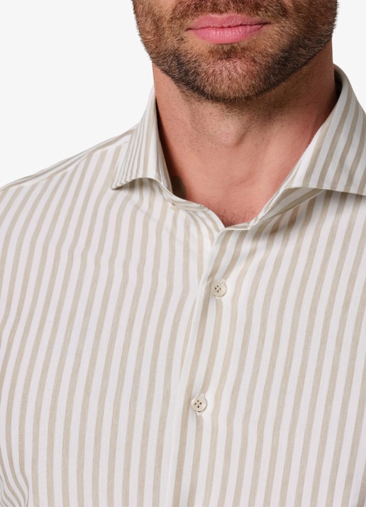 Profuomo Slim fit Japanese knitted shirt overhemd met streepprint - detail 6 beige