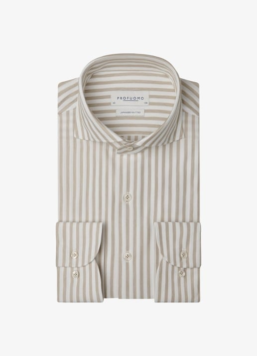 Profuomo Slim fit Japanese knitted shirt overhemd met streepprint