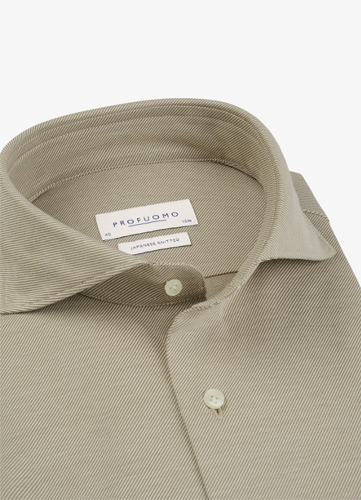 Profuomo Slim fit Japanese knitted shirt overhemd - detail cognac