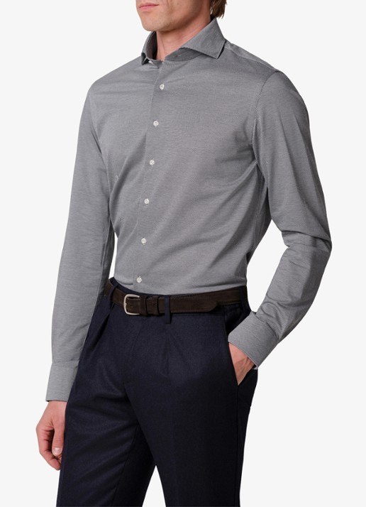 Profuomo Slim fit Japanese knitted shirt overhemd - detail 4 royalblauw