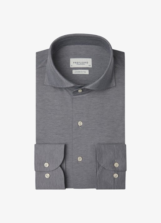 Profuomo Slim fit Japanese knitted shirt overhemd - voorkant royalblauw