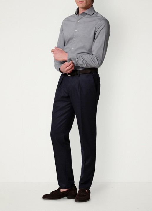 Profuomo Slim fit Japanese knitted shirt overhemd - voorkant 2 royalblauw
