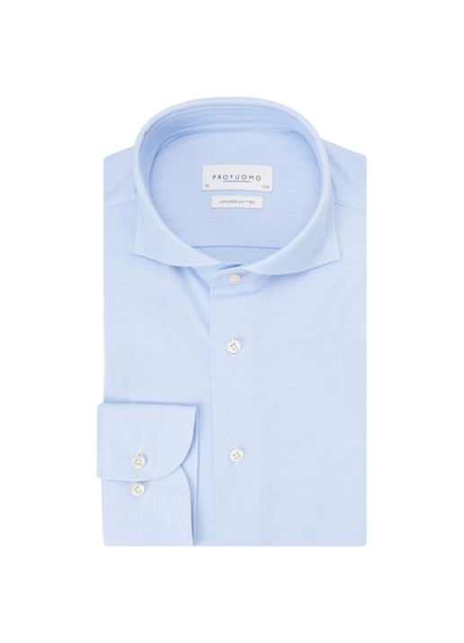 Profuomo Slim fit Japanese knitted shirt - voorkant lichtblauw