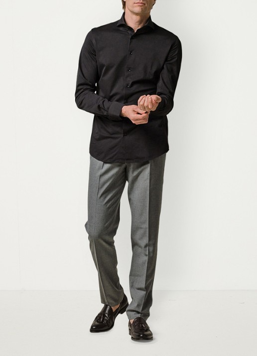 Profuomo Slim fit Japanese knitted shirt - voorkant 6 zwart