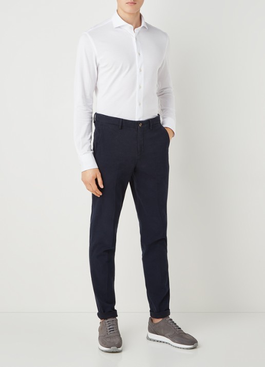Profuomo Slim fit knitted overhemd met cut away kraag - voorkant 2 wit