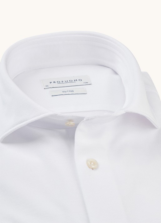 Profuomo Slim fit knitted overhemd met cut away kraag - detail 6 wit
