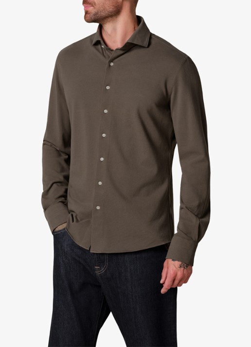 Profuomo Slim fit knitted shirt overhemd - detail 4 taupe