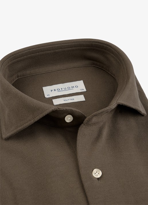 Profuomo Slim fit knitted shirt overhemd - detail 5 taupe