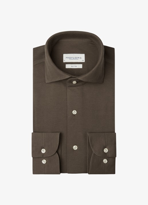 Profuomo Slim fit knitted shirt overhemd - voorkant 2 taupe