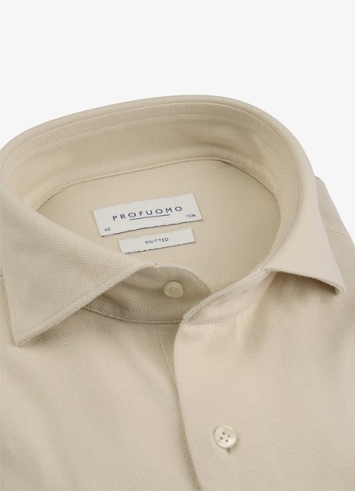 Profuomo Slim fit knitted shirt overhemd - detail zand