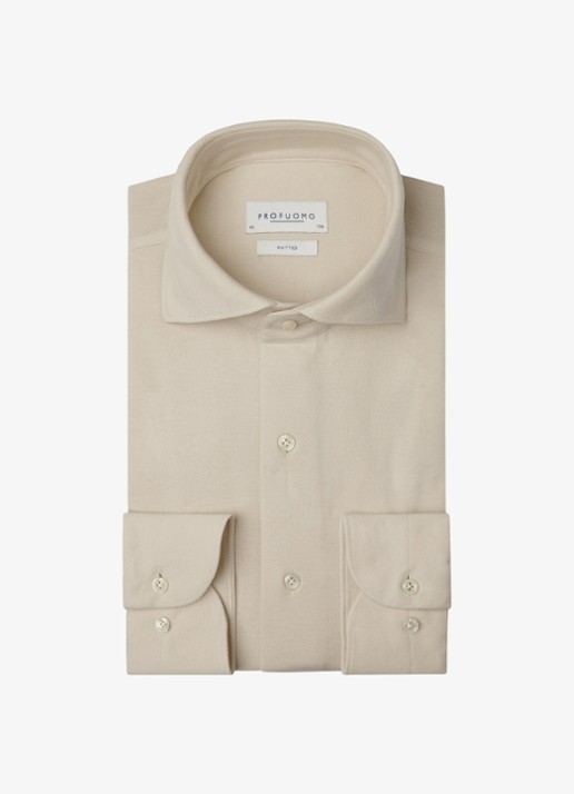 Profuomo Slim fit knitted shirt overhemd - voorkant 2 zand