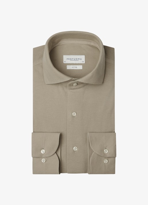 Profuomo Slim fit knitted shirt overhemd - voorkant beige