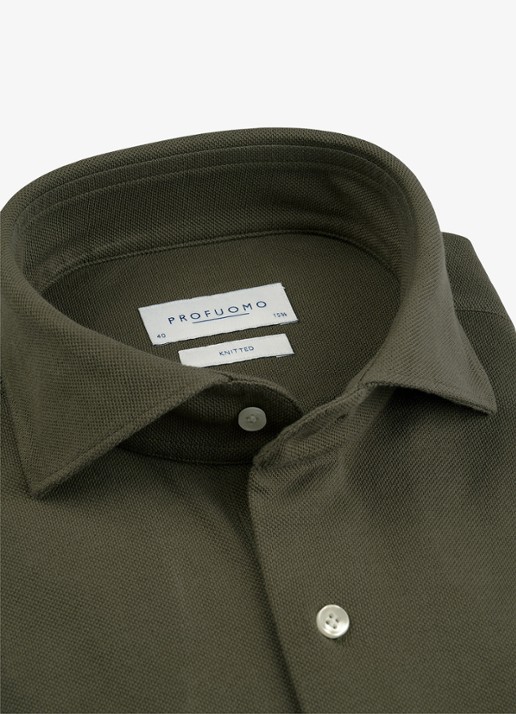 Profuomo Slim fit knitted shirt overhemd - detail donkergroen