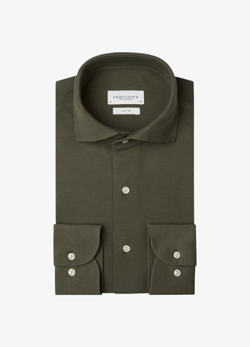 Profuomo Slim fit knitted shirt overhemd - voorkant 2 donkergroen